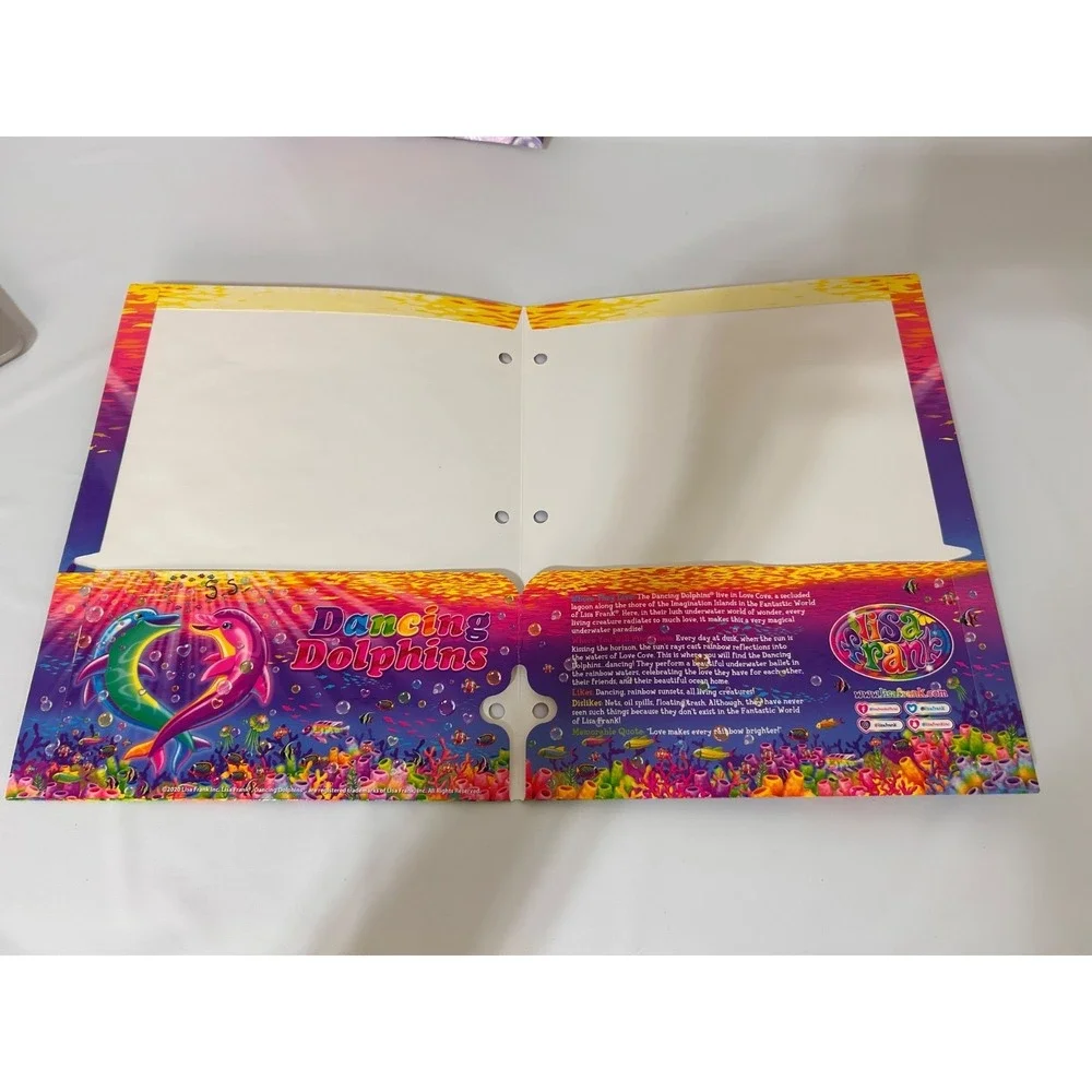 Lisa Frank Y2K 2-Pocket Folder Dancing Dolphins and Coloring Book Bundle